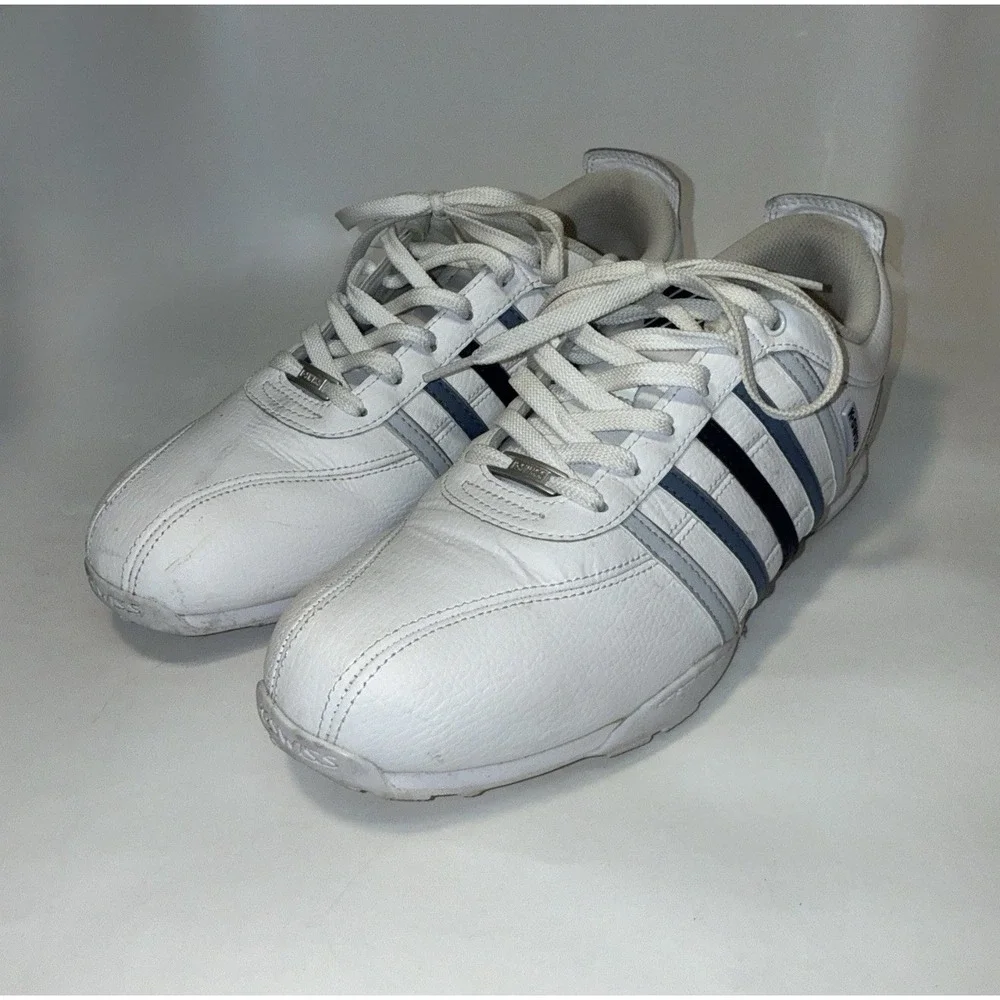 Men's K-Swiss Varsity Classic Low Top Sneakers White/Navy Blue Stripes Size 11.5